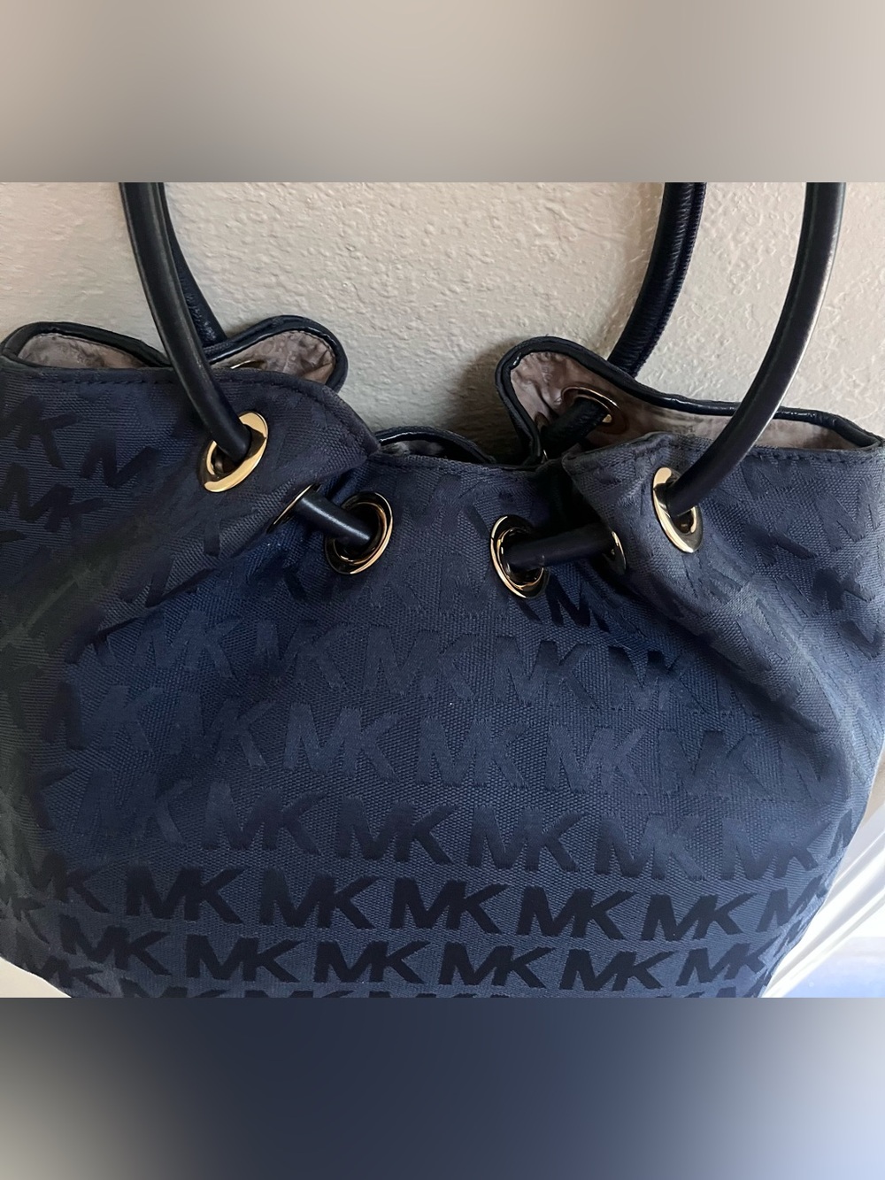 Michael Kors Navy MK Signature Tote with Tassel and MK Charm - Picture 7 of 15